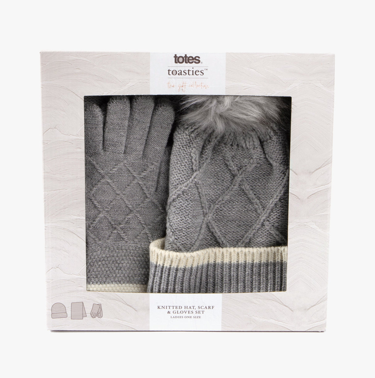 Totes Toasties Hat Scarf & Glove Set Womens Grey