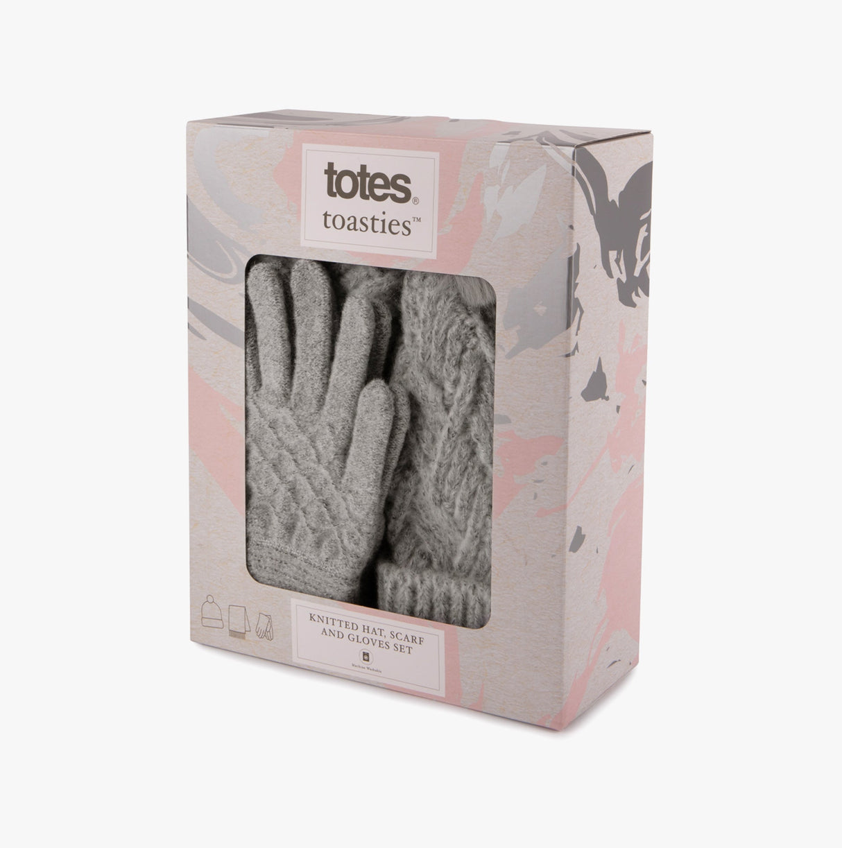 Totes Toasties KNITTED HAT SCARF & MITTEN GIFT SET Womens Grey