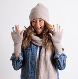 Totes Toasties KNITTED HAT SCARF & ARM WARMER GIFT SET Womens Oat