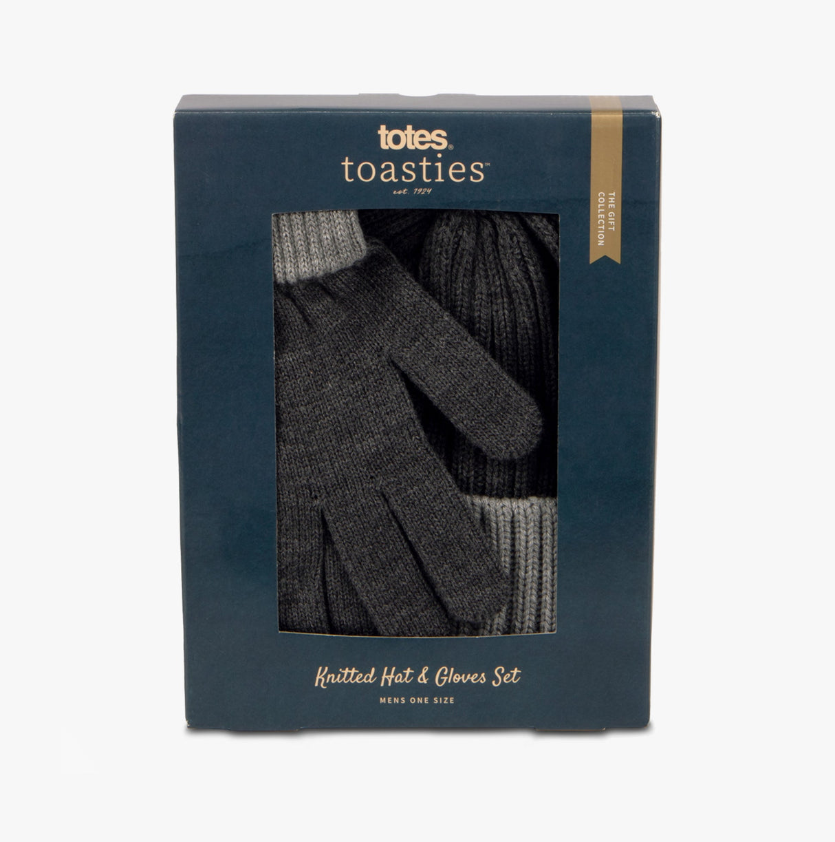 Totes Toasties Chunky Knitted Hat & Gloves Set Mens Charcoal