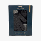 Totes Toasties Chunky Knitted Hat & Gloves Set Mens Charcoal