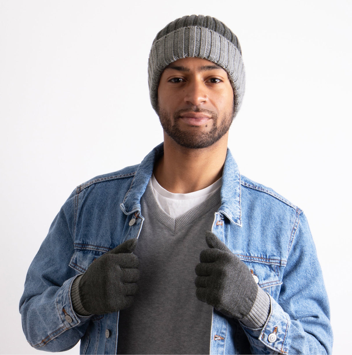 Totes Toasties Chunky Knitted Hat & Gloves Set Mens Charcoal