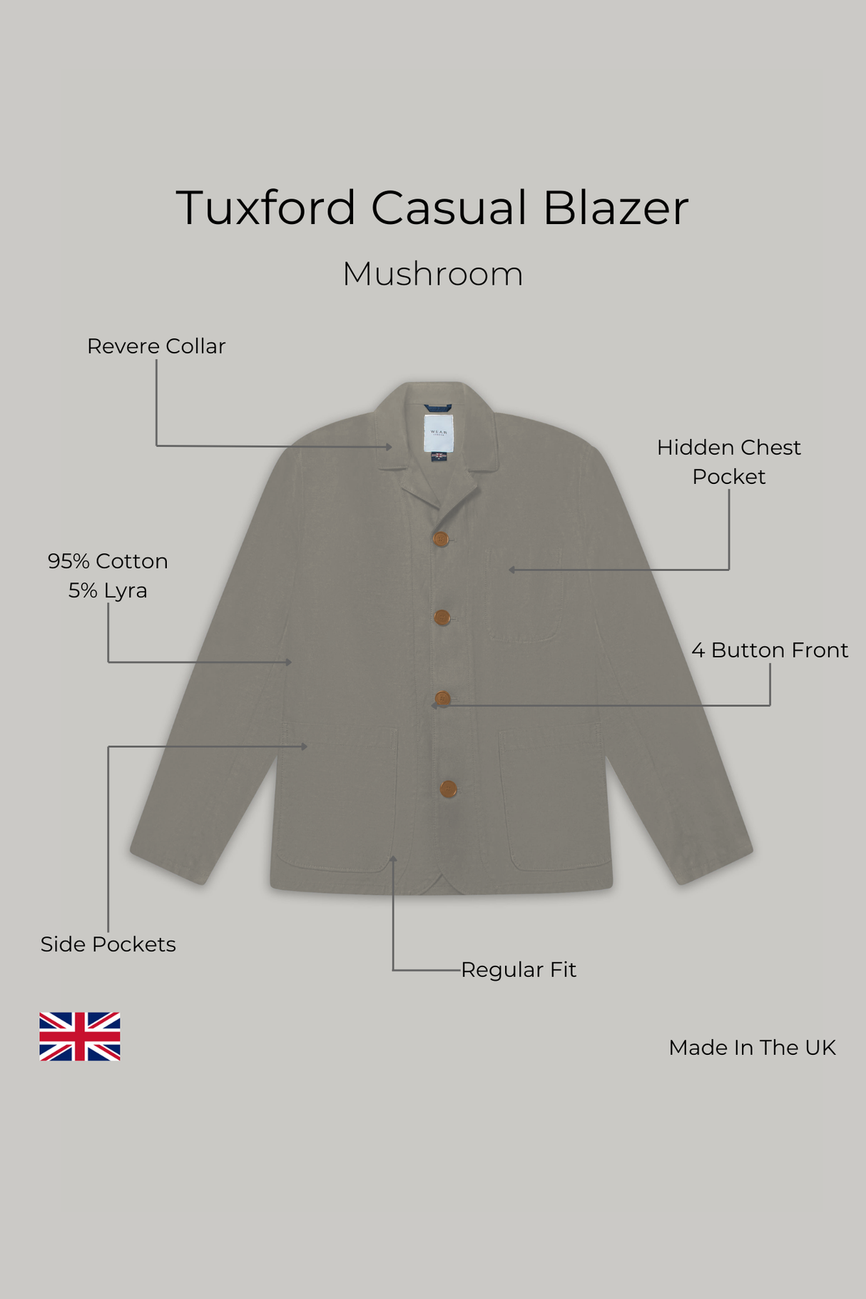 Tuxford Casual Blazer - Mushroom Comfort Stretch