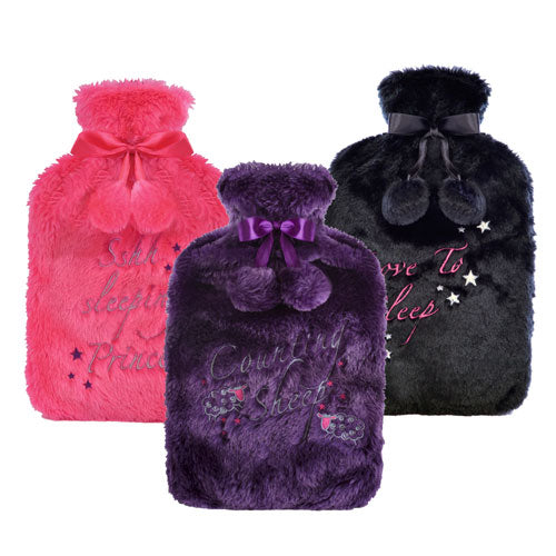 WB18 FLUFFY SLEEP/QUOTE HOT WATER BOTTLE