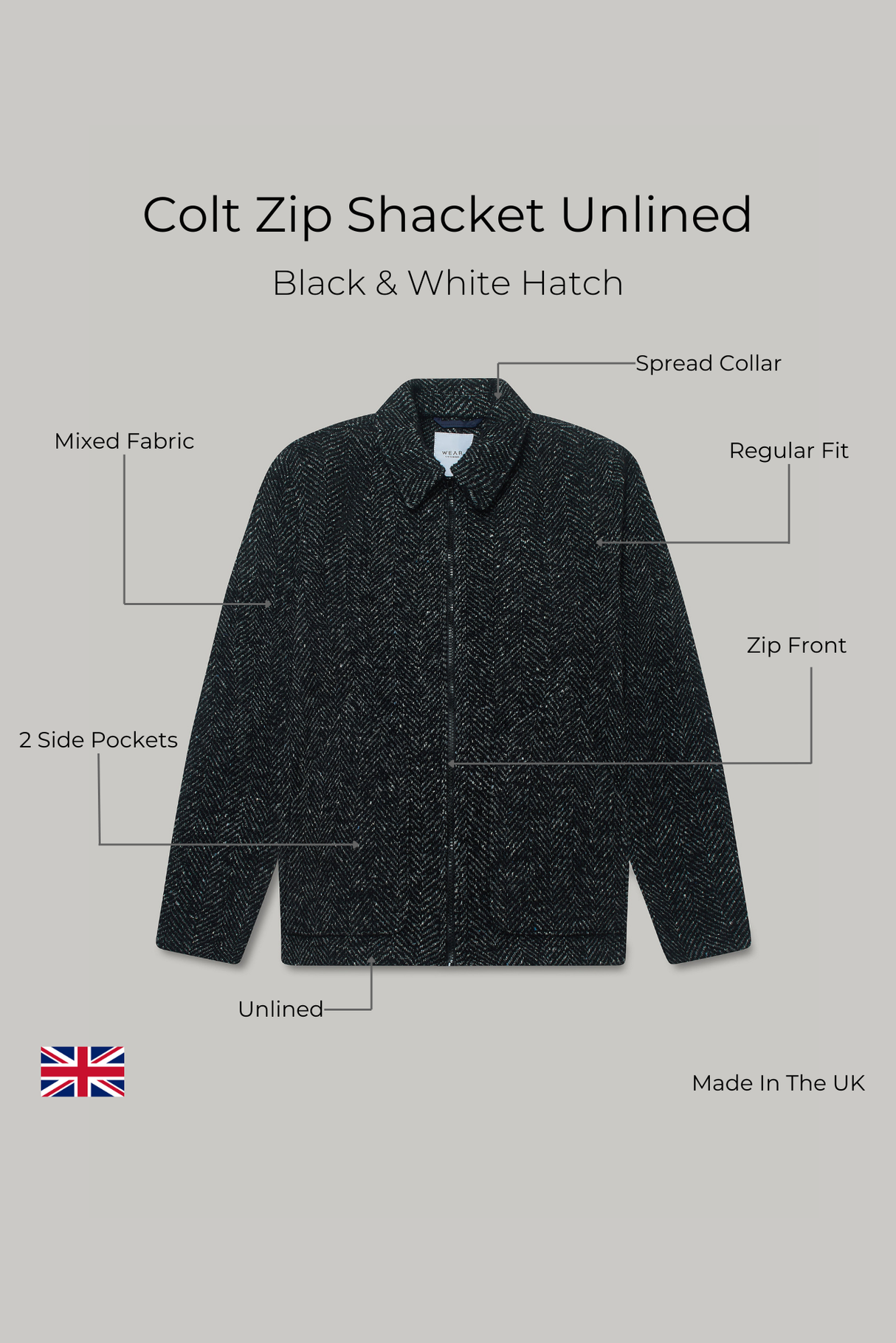 Colt Zip Shacket Unlined - Black & White Hatch