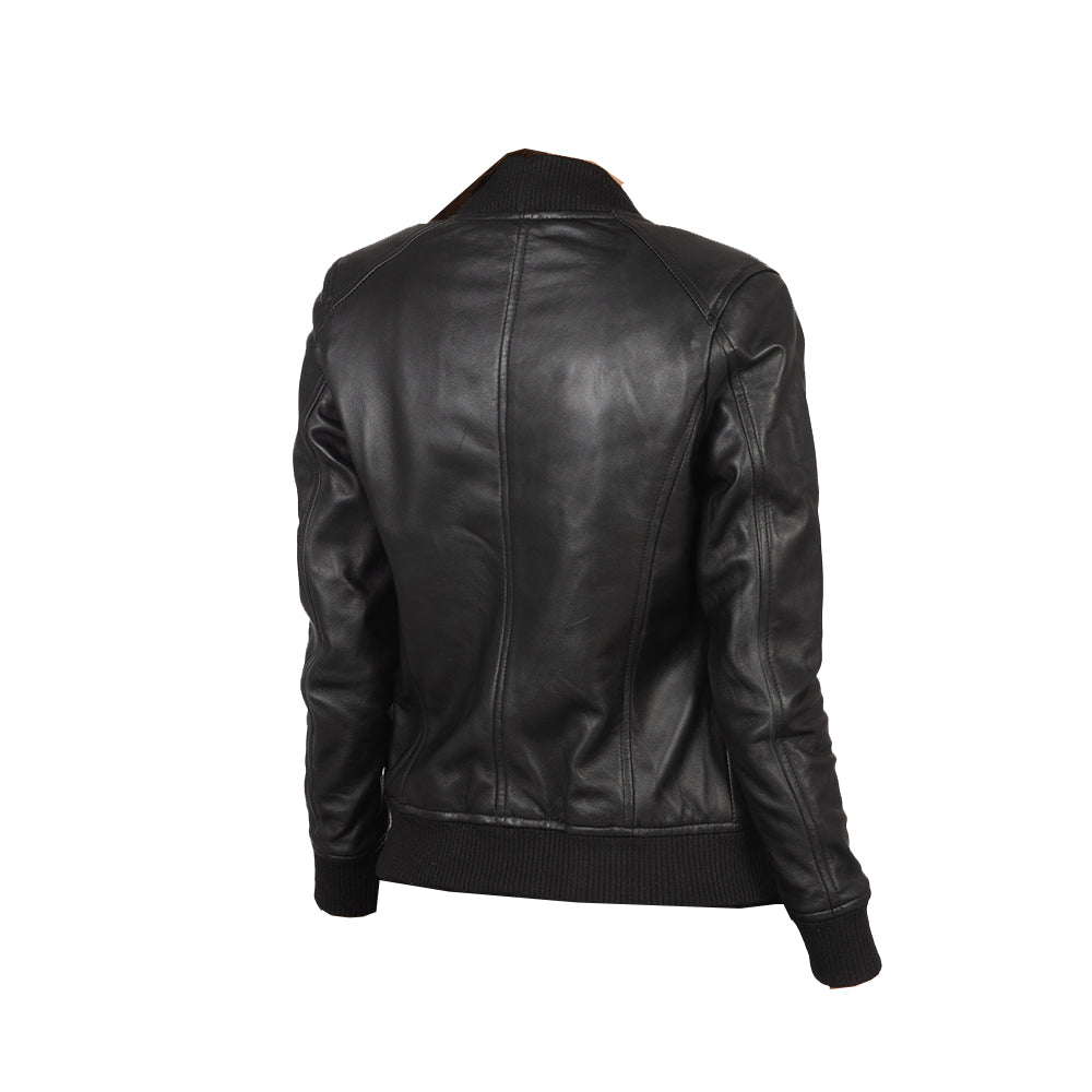Women's Biker Bomber Leather Jacket | Black