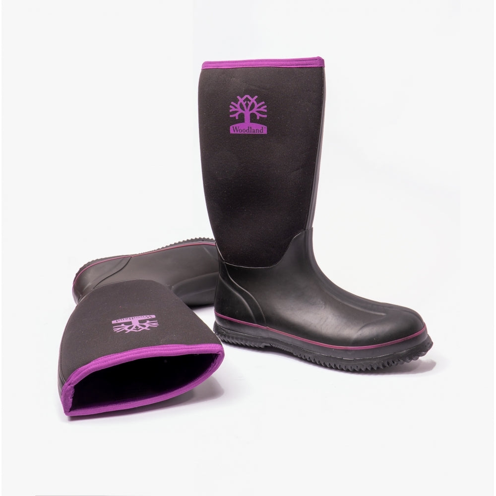 Woodland PULL ON PLAIN NEOPRENE Womens Wellington Boots Black