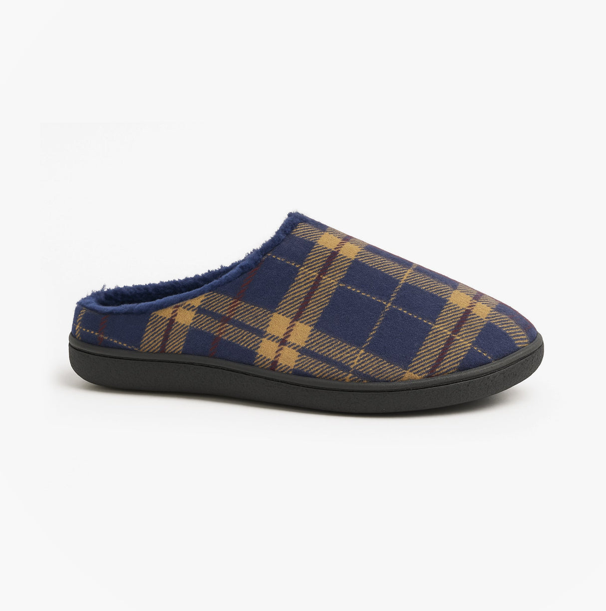 Zedzzz FABIAN Mens Check Textile Mule Slippers Navy