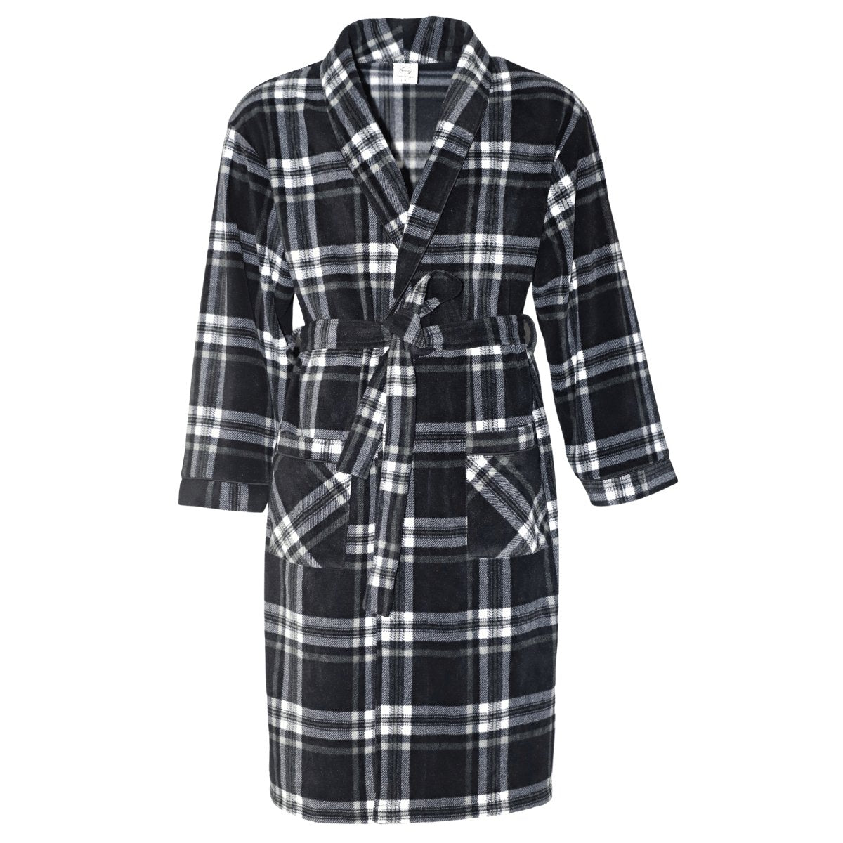 Men's Soft Warm Fleece Dressing Gown with Checkered Pattern