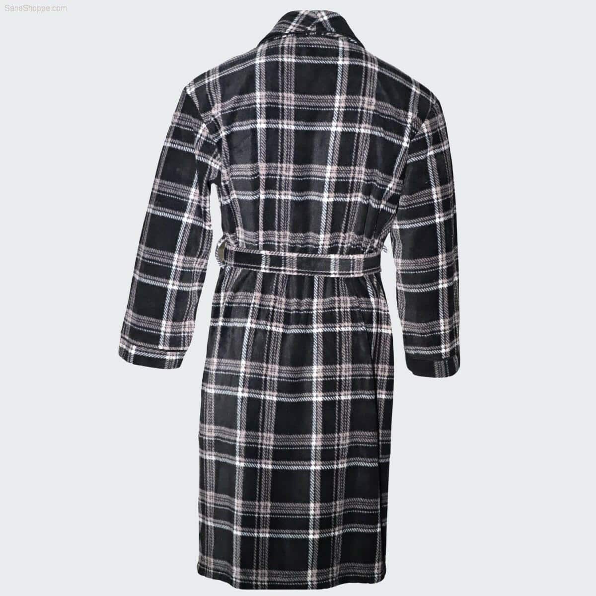 Men's Soft Warm Fleece Dressing Gown with Checkered Pattern