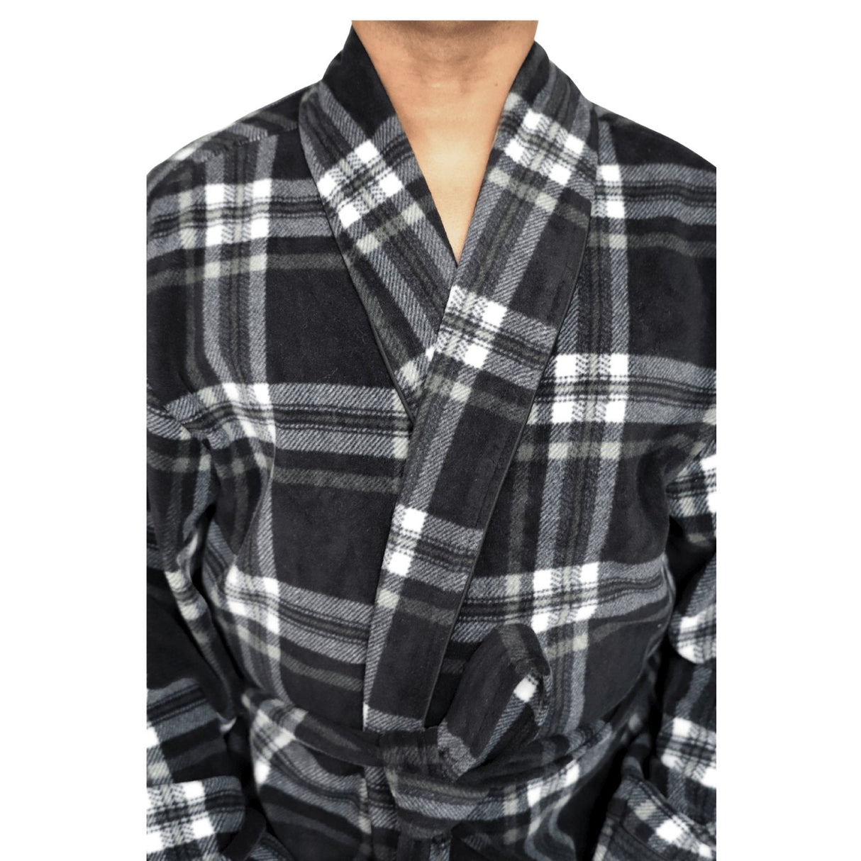 Men's Soft Warm Fleece Dressing Gown with Checkered Pattern