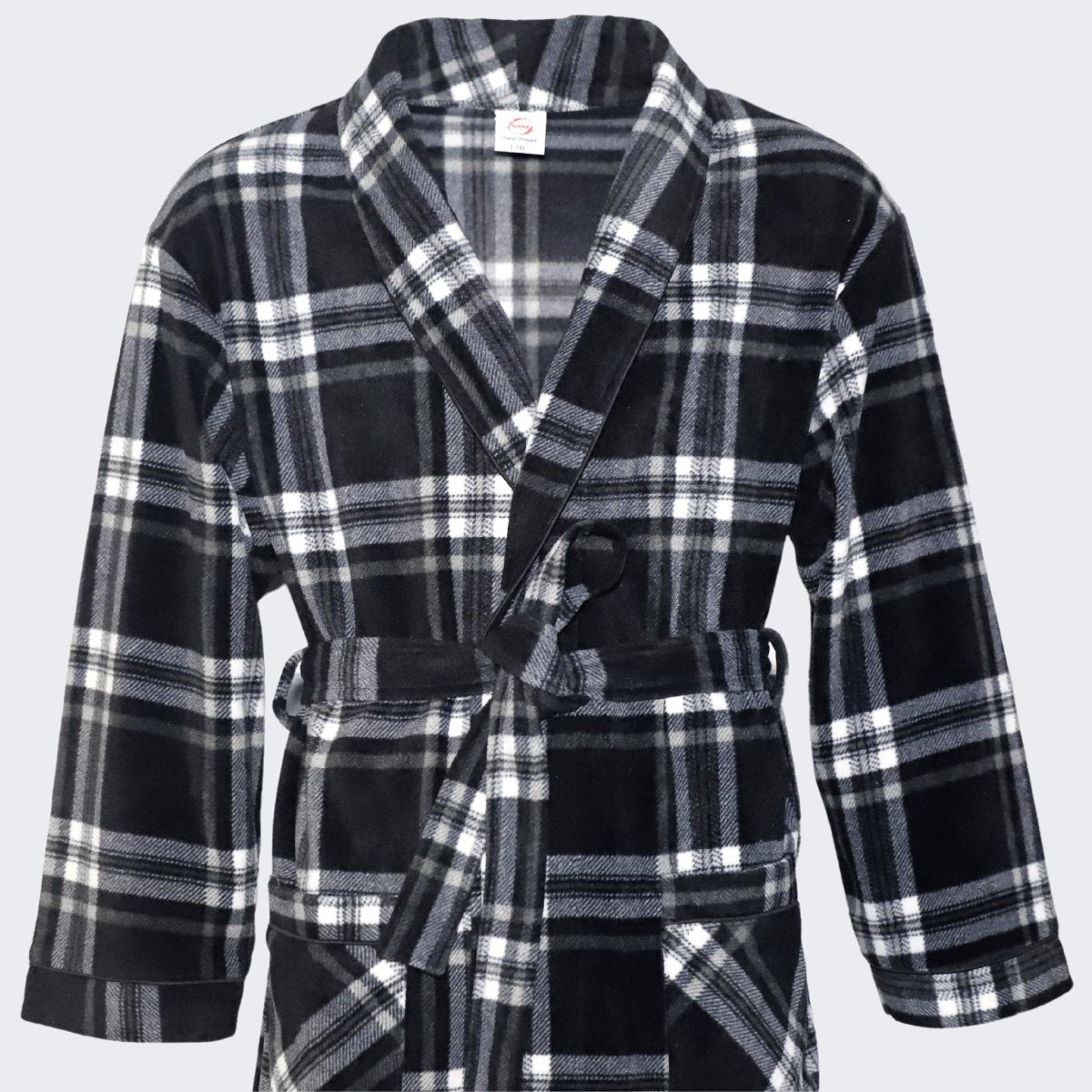 Men's Soft Warm Fleece Dressing Gown with Checkered Pattern