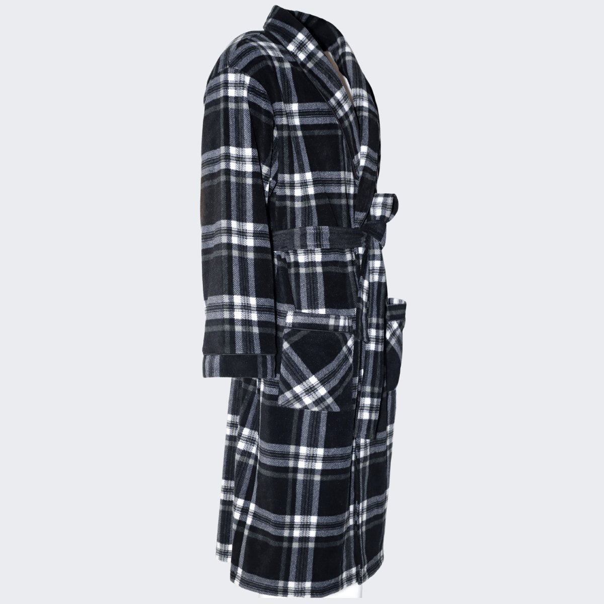Men's Soft Warm Fleece Dressing Gown with Checkered Pattern