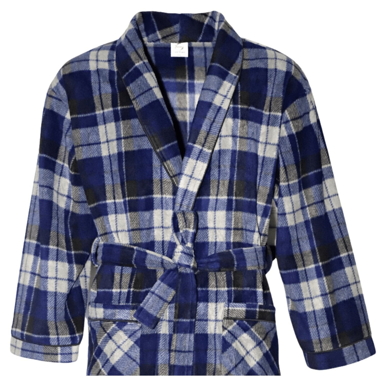 Men's Soft Warm Fleece Dressing Gown with Checkered Pattern