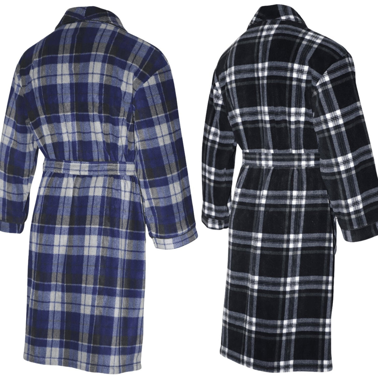 Men's Soft Warm Fleece Dressing Gown with Checkered Pattern