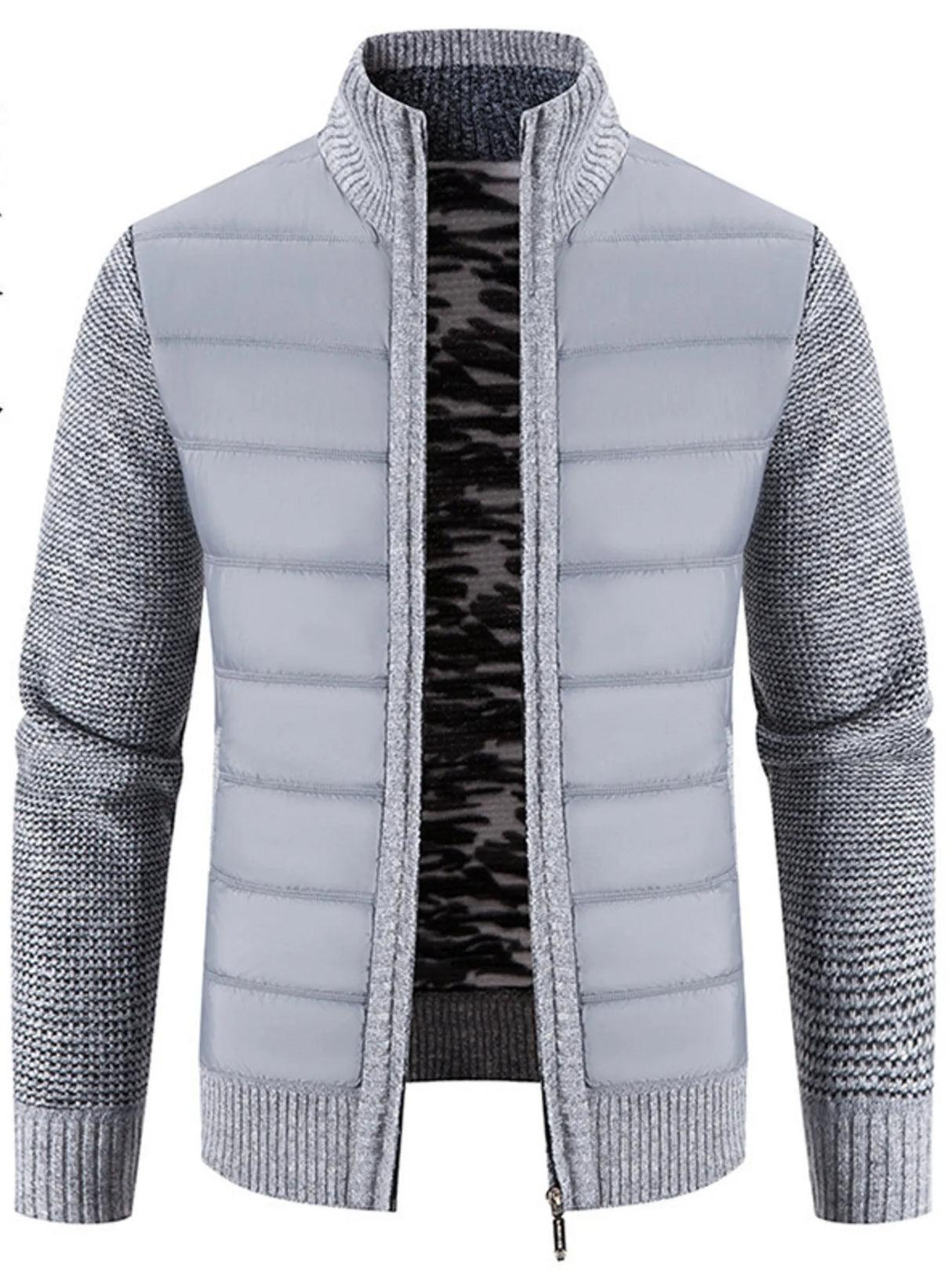 Men's Plus Size Quilted Knit Bomber Jacket with Stand Collar