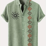 Men's Lightweight Short-Sleeve Linen-Look Shirt with Tribal Geometric Pattern