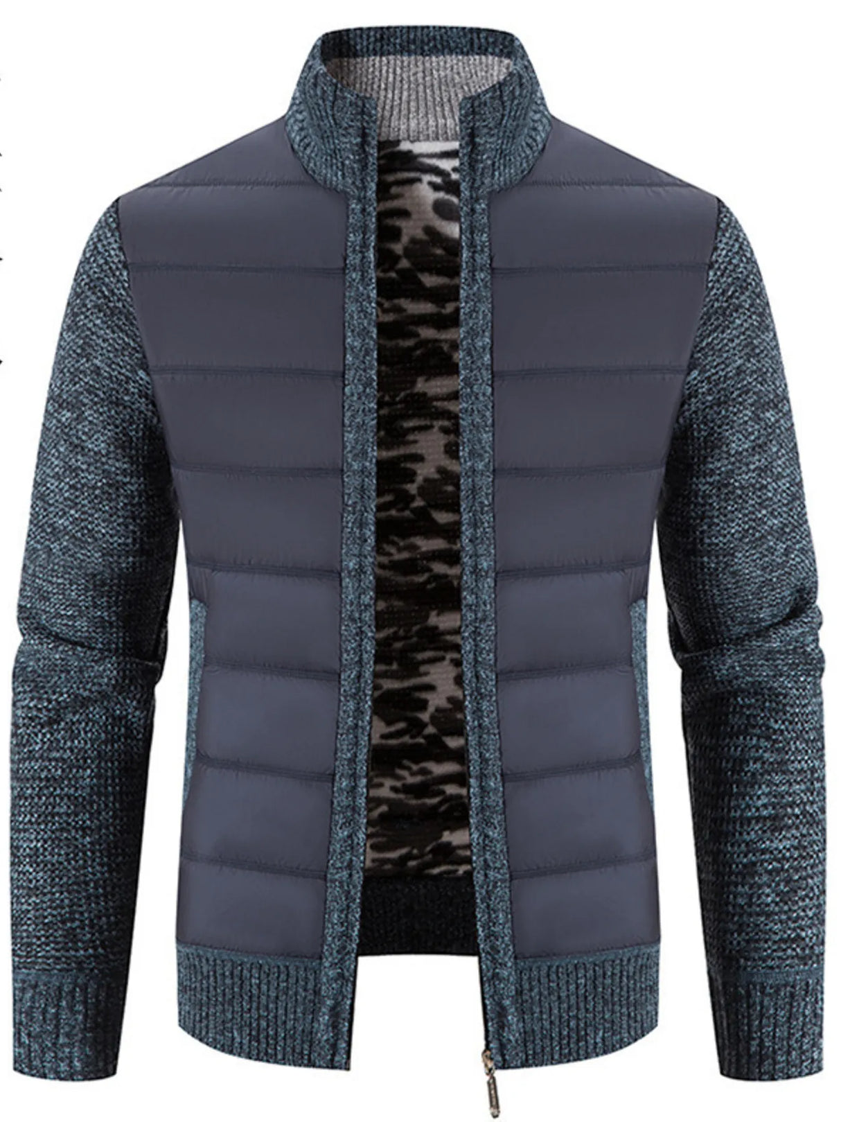 Men's Plus Size Quilted Knit Bomber Jacket with Stand Collar