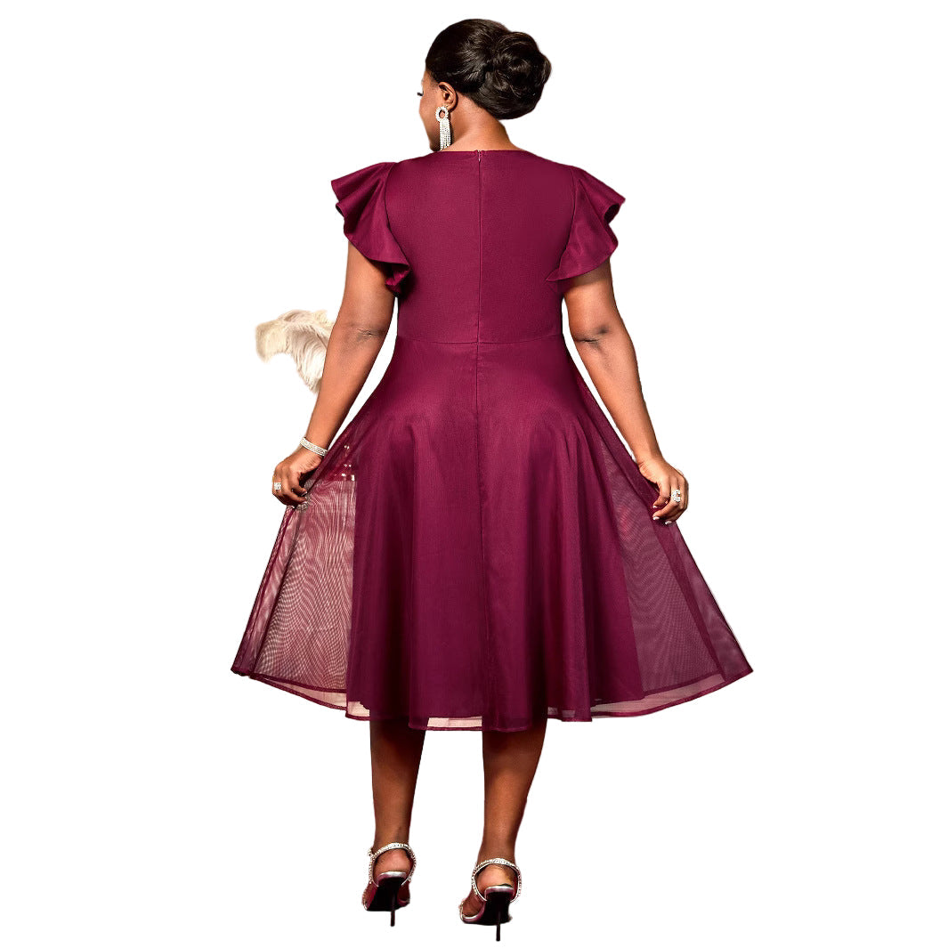 Women’s Summer Mesh Dress – Butterfly Sleeve Ruffles, Elegant Party & Wedding Guest Outfit