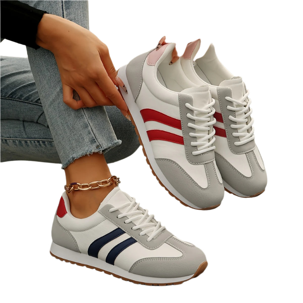 Comfortable Breathable Soft Upper YMM980-41 Fashion Sneakers for Women - Low Top Lace-Up Casual Walking Shoes with Plain Toe, Fabric Inner, TPR Sole, and Man-Made Insole