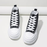 Women Lace-Up Front High Top Flatform Canvas Shoes