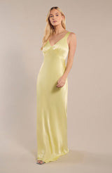 Amelia Dress in Lemonade Yellow Satin