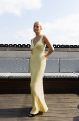 Amelia Dress in Lemonade Yellow Satin