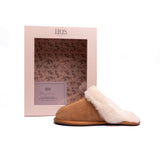 HOS Sheepskin AYLA Womens Real Sheepskin Mule Slippers Chestnut