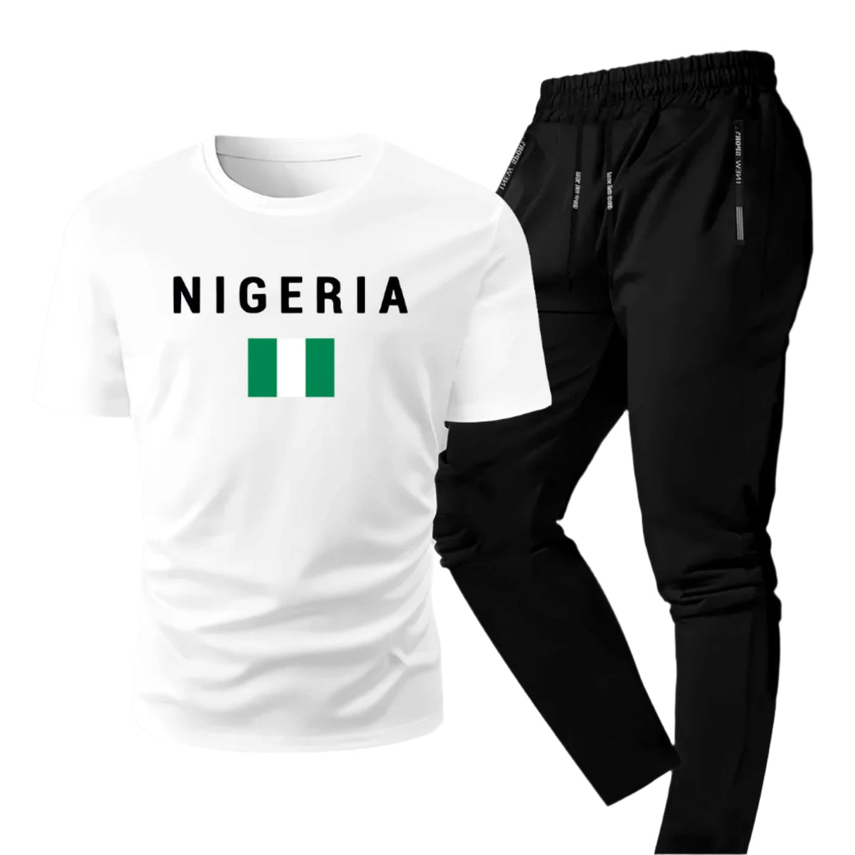 Men's Summer Casual Two-Piece Set, Men's Nigerian Print Short Sleeve T-Shirt with Comfortable Long Pants Fashion Outfit