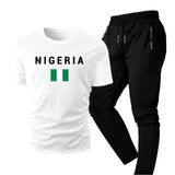 Men's Summer Casual Two-Piece Set, Men's Nigerian Print Short Sleeve T-Shirt with Comfortable Long Pants Fashion Outfit