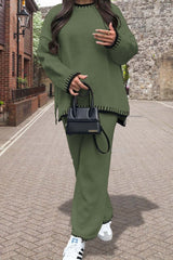 Women's 2-Piece Knitted Co-Ord Lounge Set – Stitched Detail Sweater & Pants Outfit