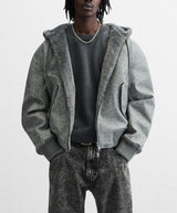 Men's Double-Sided Faux Leather Hooded Bomber Jacket