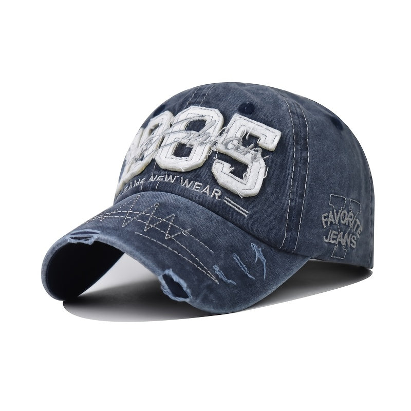 Vintage Lightweight Inspired Distressed Adjustable Baseball Cap with Embroidered Letters