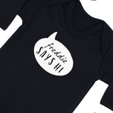 'Baby Says Hi' Slogan Black Personalise Sleepsuit, 0-3 months