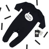 'Baby Says Hi' Slogan Black Personalise Sleepsuit, 0-3 months