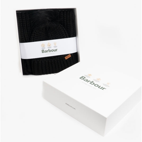 Barbour SALTBURN BEANIE & SCARF Womens Gift Set Black