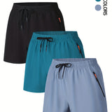 3-Pack Men's Summer Casual Shorts - Elastic Waist with Drawstring, Solid Color, Non-Stretch Woven Fabric, Regular Fit