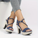 Women's Block Heeled Sandals, Fashion Buckle Strap Summer Shoes Women's Comfortable Sandals