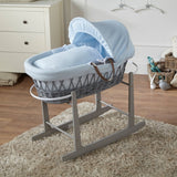 Blue Waffle Grey Wicker Baby Moses Basket With Stand