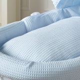 Blue Waffle White Wicker Baby Moses Basket With Stand