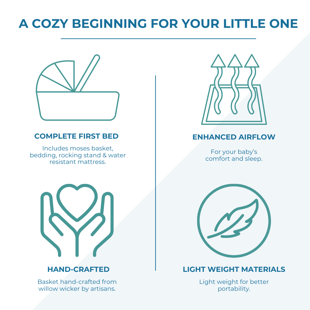 White Waffle White Wicker Baby Moses Basket With Stand