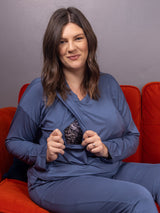 Blue Luxurious Cotton Breastfeeding Loungewear