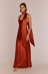 Brooklyn Dress in Burnt Orange Satin