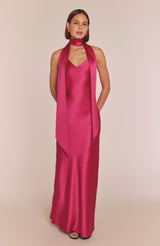 Brooklyn Dress in Hot Pink Satin