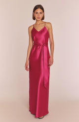 Brooklyn Dress in Hot Pink Satin