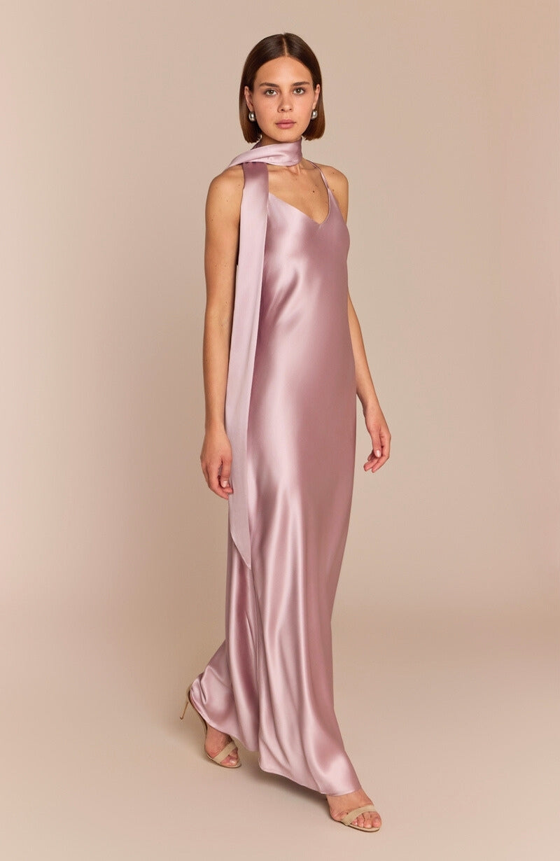 Brooklyn Dress in Rose Pink Satin