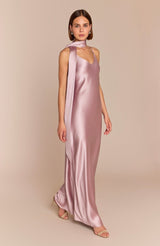 Brooklyn Dress in Rose Pink Satin
