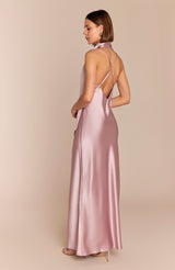 Brooklyn Dress in Rose Pink Satin