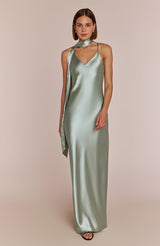Brooklyn Dress in Sage Green Satin