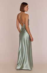 Brooklyn Dress in Sage Green Satin